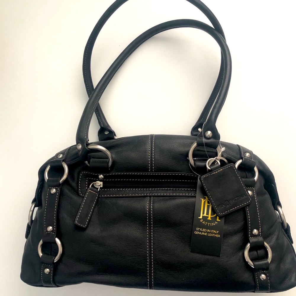 *NEW* Mia Battina Black Leather Satchel